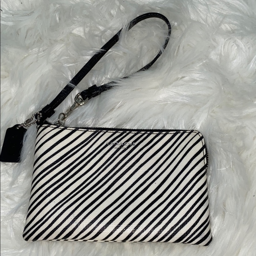 Coach Black and White Striped Wristlet